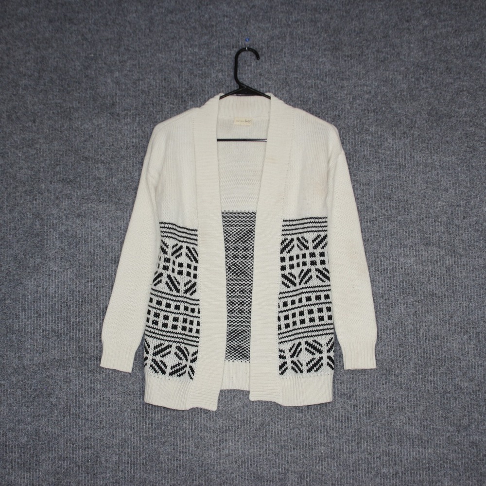 Maison Jules Womens Cream Black‎ Fair Isle Knit Cardigan Sweater Size XS